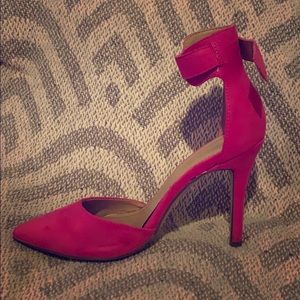 Pink Suede Strapped High Heels